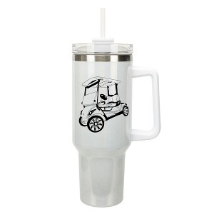 Elanze Designs 40 Ounce Travel Tumbler With Straw and Lid Stainless Steel Double Wall Insulated Rolling Golf Cart White Glitter - 1 of 4