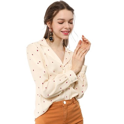 INSPIRE CHIC Women's Vintage Notched Lapel Long Sleeve Printed Button Down Tops