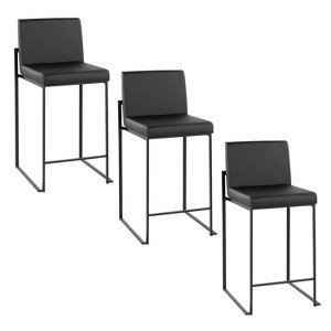 LumiSource Set of 3 Fuji High Back Counter Height Barstools Black Steel/Black PU - 1 of 4
