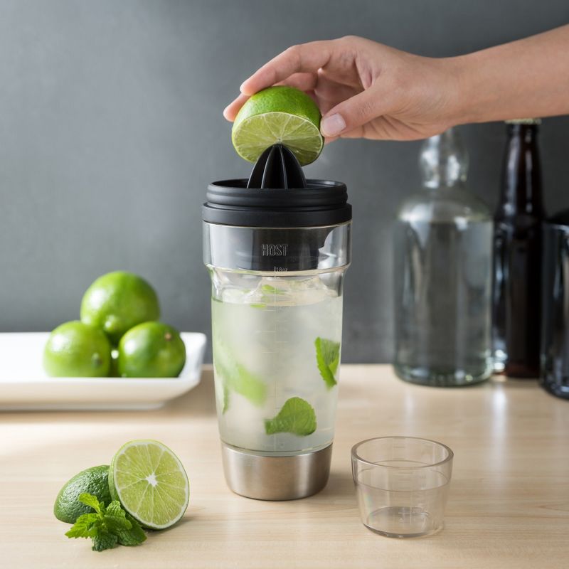 HOST All in One Cocktail Shaker Set|5 in 1 Tool - Jigger Cap|Strainer|Reamer|Stainless Steel Bottle Opener and Oz and mL Markers 18 oz Capacity, Clear, 4 of 13