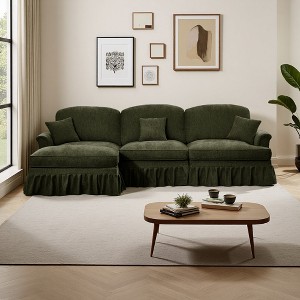 L-Shaped Sectional Sofa with Flared Arms, Skirt & Ottoman - 1 of 4