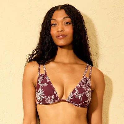 Shade & Shore Women's Paisley Print Braided Straps Triangle Bikini Top - Shade & Shore™ Burgundy M — фото 3