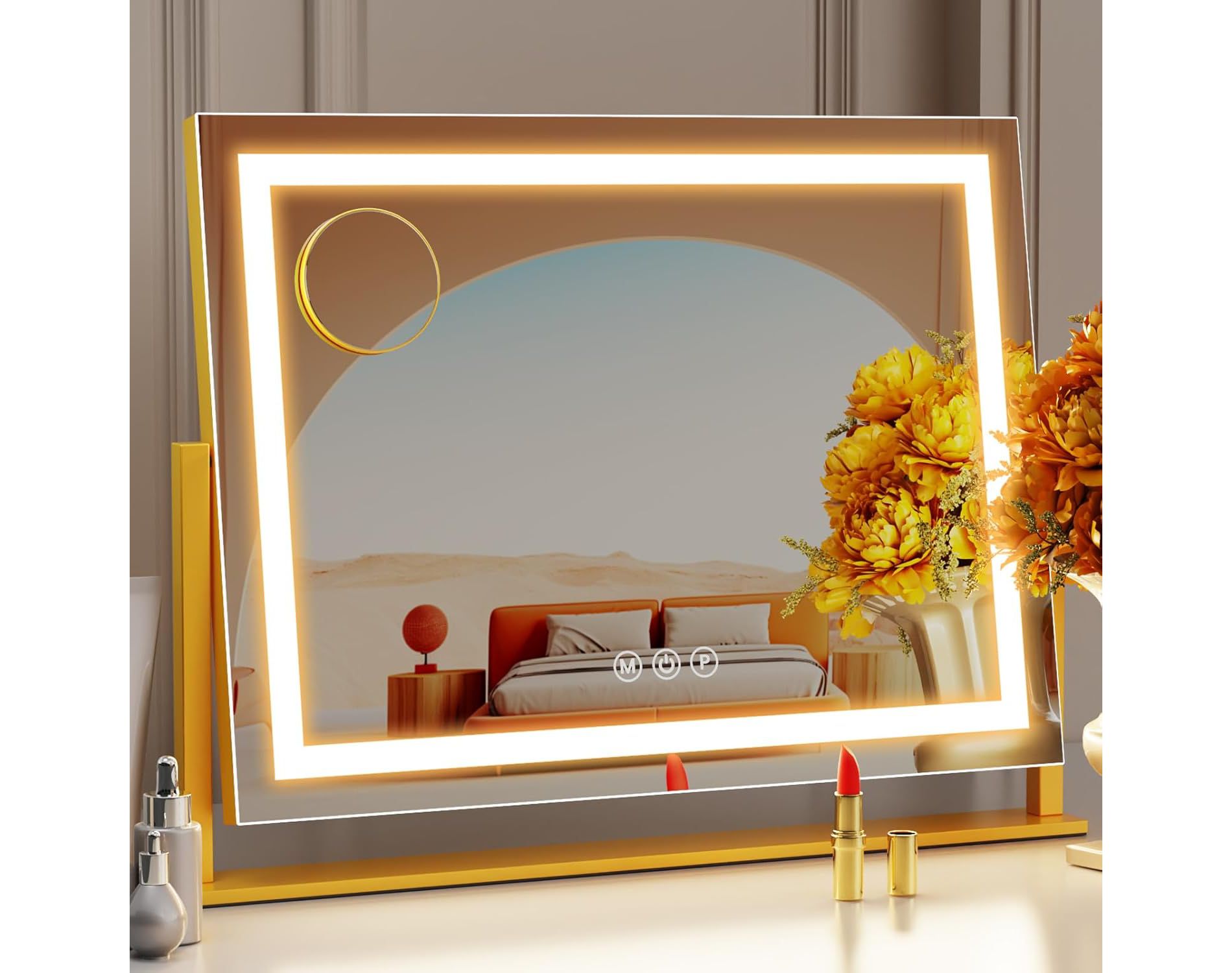 Hollywood Vanity Mirror, Three Color Lighting Modes, and 5X Magnification Mirror, Smart Touch Control, 360°Rotation