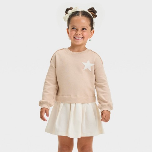 Grayson Mini Toddler Girls Woven French Terry Sweatshirt Dress Beige Target