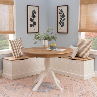 Natural Pine and White Backless Corner Nook Set
