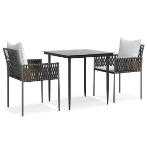 vidaXL Patio Dining Set with Cushions Outdoor Furniture Poly Rattan and Steel - Brown 31.5" Table Length 2 Items - 1 of 4
