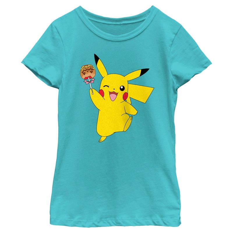 Girl's Pokemon Halloween Pikachu Caramel Apple T-Shirt, 1 of 5
