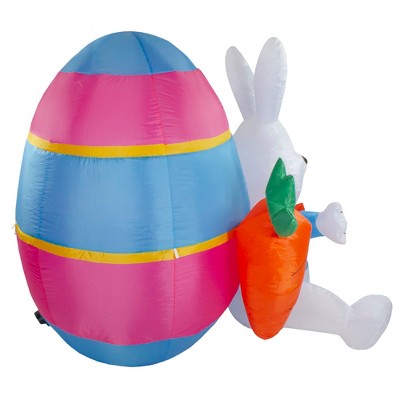 4' White and Blue Inflatable LED Easter Bunny with Carrots