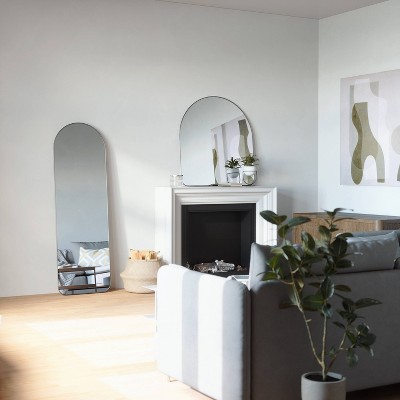 Black Arch Full-Length Leaning Mirror with Metallic Frame