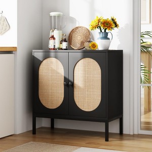 Rattan Buffet Cabinet with Doors and Shelves, Storage Console Cabinet for Living Room, Dining Room, Hallway, Black - 1 of 4