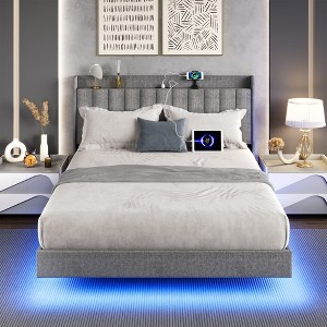 Nasitip Floating Bed Frame with LED Lights, Upholstered Platform Full Bed Frame, No Box Spring Needed - 1 of 4