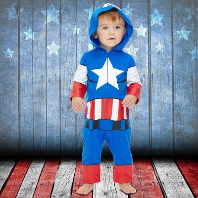 MARVEL COMICS Avengers Captain America Toddler Boys Hooded Costume Coverall Blue 