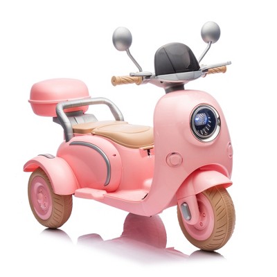 Lomsoe 12V Two motors Kids Ride On Level Up Two-seater Electric Motorcycle,Three-wheel Toy w/Music,Bluetooth,USB,Backseat flip adult seat