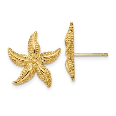 Black Bow Jewelry 15mm Satin Textured Starfish Post Earrings in 14k Yellow Gold