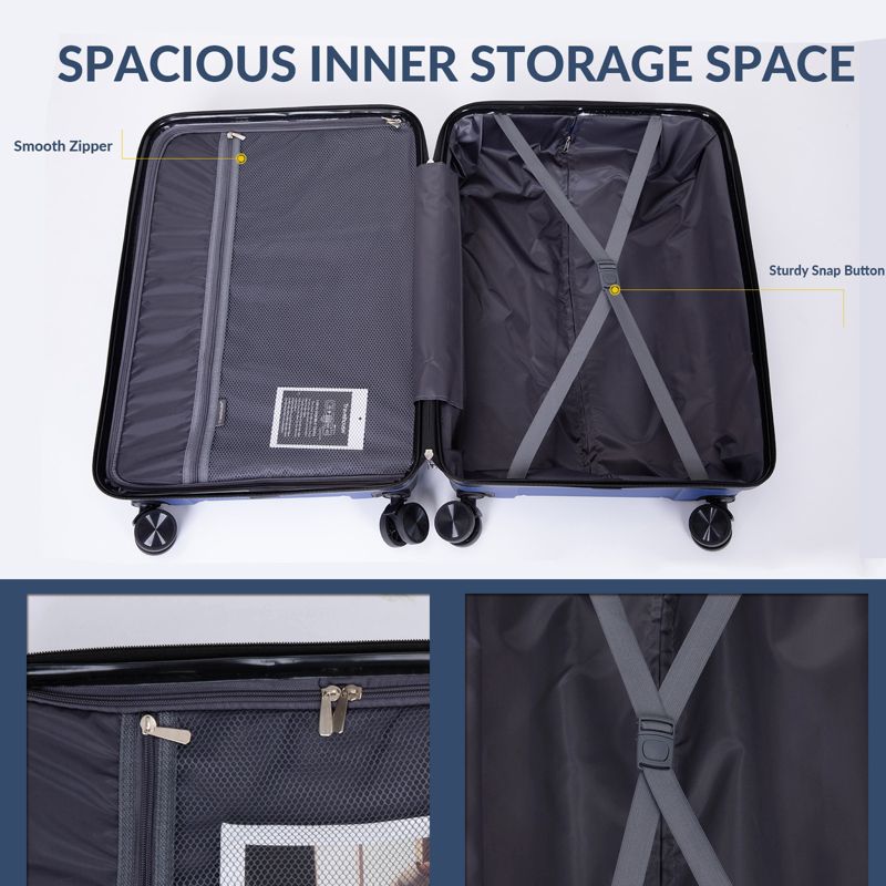 3 PCS Hardshell Luggage Set, ABS Lightweight Spinner Suitcase with TSA Lock (20/24/28)-ModernLuxe, 4 of 16