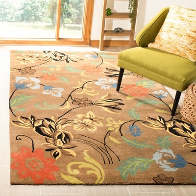 Brown and Multicolor Floral Wool and Viscose Area Rug