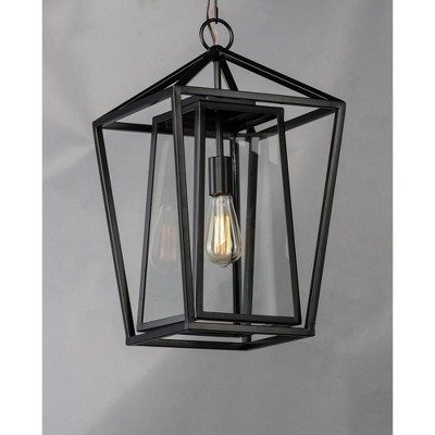 Elegant Artisan 12" Black Steel Outdoor Hanging Lantern with Clear Glass