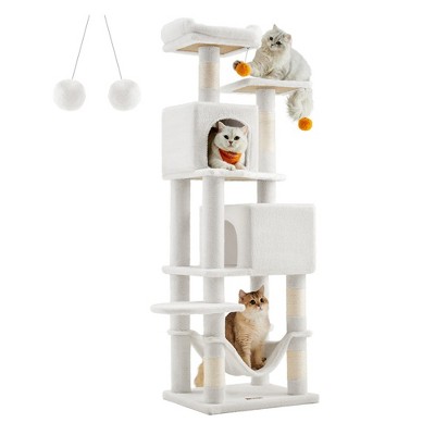 Feandrea 61" White Plush Multi-Level Cat Tree with Sisal Posts