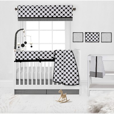 Bacati - Dots Stripes Black/White 10 pc Crib Bedding Set with Long Rail Guard Cover