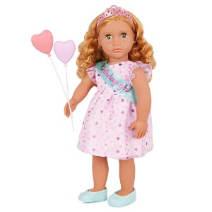 Nuestra Generación Esme Muñeca de 18" con Vestido Rosa de Fiesta de Cumpleaños y Accesorios: Cabello Rubio, Ojos Verdes, Muñeca de Moda