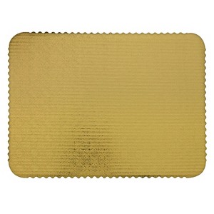 O'Creme Gold Rectangular Scalloped Corrugated Half Size Cake Board 14" x 18" - Pack of 10 - 1 of 3