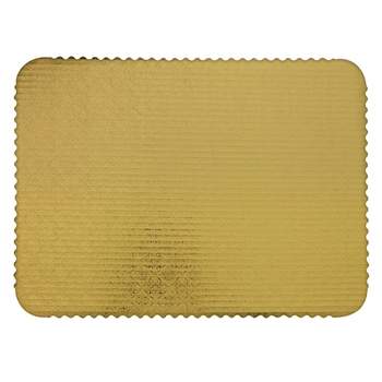 O'Creme Gold Rectangular Scalloped Corrugated Half Size Cake Board 14" x 18" - Pack of 10