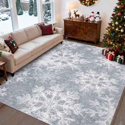 Nasitip Christmas Snowflakes Print Soft Area Rug Non-Slip Washable for Living Room Bedroom Holiday Decor