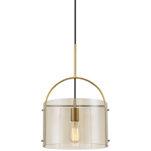Possini Euro Design Collin 11 3/4" Modern Pendant Ceiling Light Fixture Dining Room Over Table Kitchen Island Drum Soft Gold Finish Cognac Glass Mini - 1 of 4