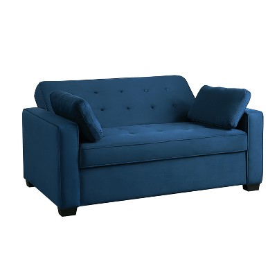 Navy Blue Tufted Microfiber Full Sleeper Loveseat