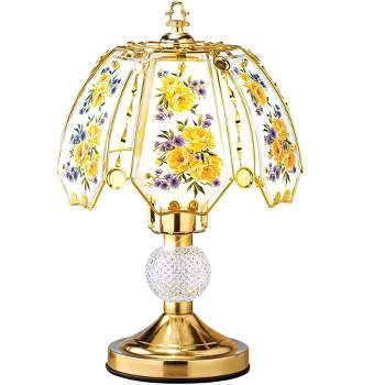 Collections Etc Peony Gold-Toned Glass Touch Base Tabletop Lamp 10.5 X 10.5 X 15.5 Gold Traditional