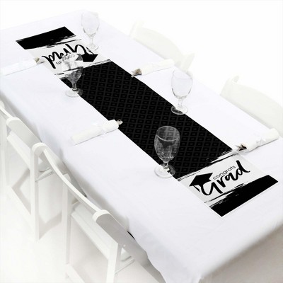Big Dot of Happiness Black and White Grad - Best is Yet to Come - Petite Black and White Graduation Party Paper Table Runner - 12 x 60 inches