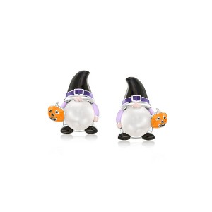 Ross-Simons 8-8.5mm Cultured Pearl and Multicolored Enamel Halloween Gnome Earrings in Sterling Silver - 1 of 3