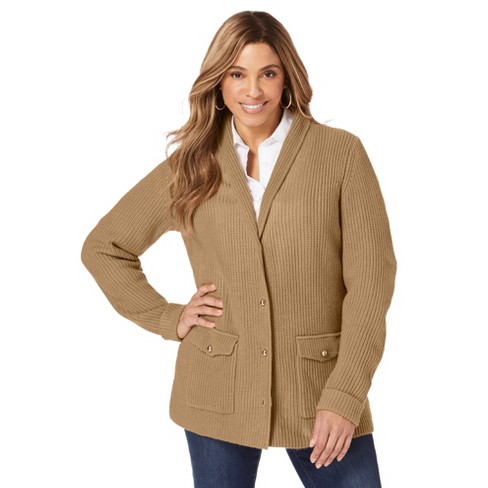 Roaman's Women's Plus Size Hooded Textured Fleece Coat - 3x, Beige