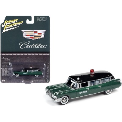 1959 Cadillac "Coroner" Green Metallic with Black Top "Special Edition" 1/64 Diecast Model Car by Johnny Lightning