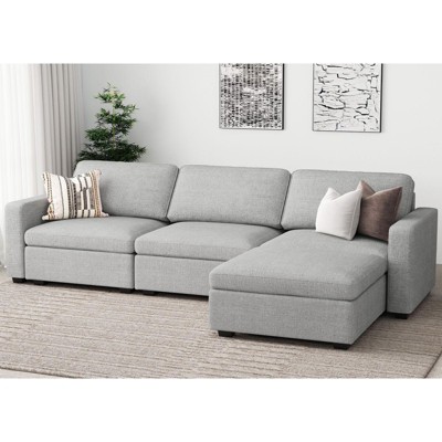 Belffin L-Shaped 4-Seater Cloud Sectional - Plush Chenille Sofa with Storage Ottoman & Convertible Design