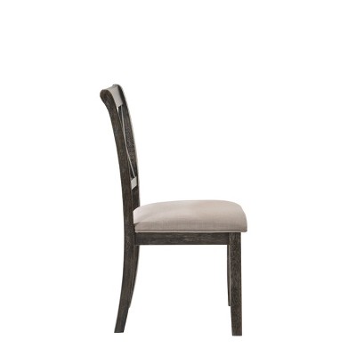 Weathered Gray Linen Upholstered Side Chair with Cross Back Design