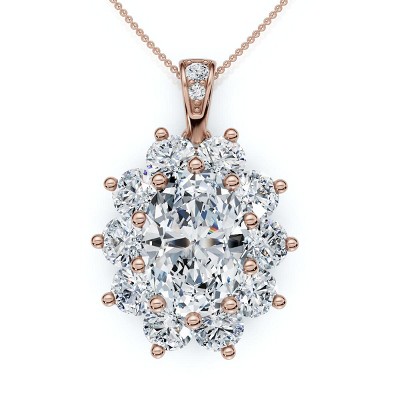 Pompeii3 Certified 8 1/2Ct Oval Diamond Pendant 14k Gold Lab Created 1.25" Tall