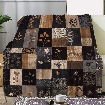 Cozy Plaid Floral Print Flannel Throw Blanket, Versatile All Season Comfort, Perfect Gift Idea, Christmas Gift.