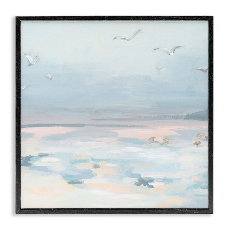 Pastel Coastal Landscape with Seagulls Canvas Print in Black Frame, 12" x 12"