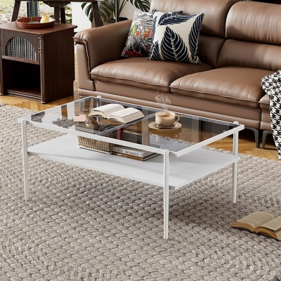 VYNXARIA Rectangle Coffee Table with Gray Tempered Glass top and Golden Legs, Modern Table for Living Room