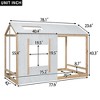 Twin Size House Platform Bed With Roof And Window No Box Spring Needed Modern Twin Size Bed Frame For Bedroom, White+Natural - 4 of 4