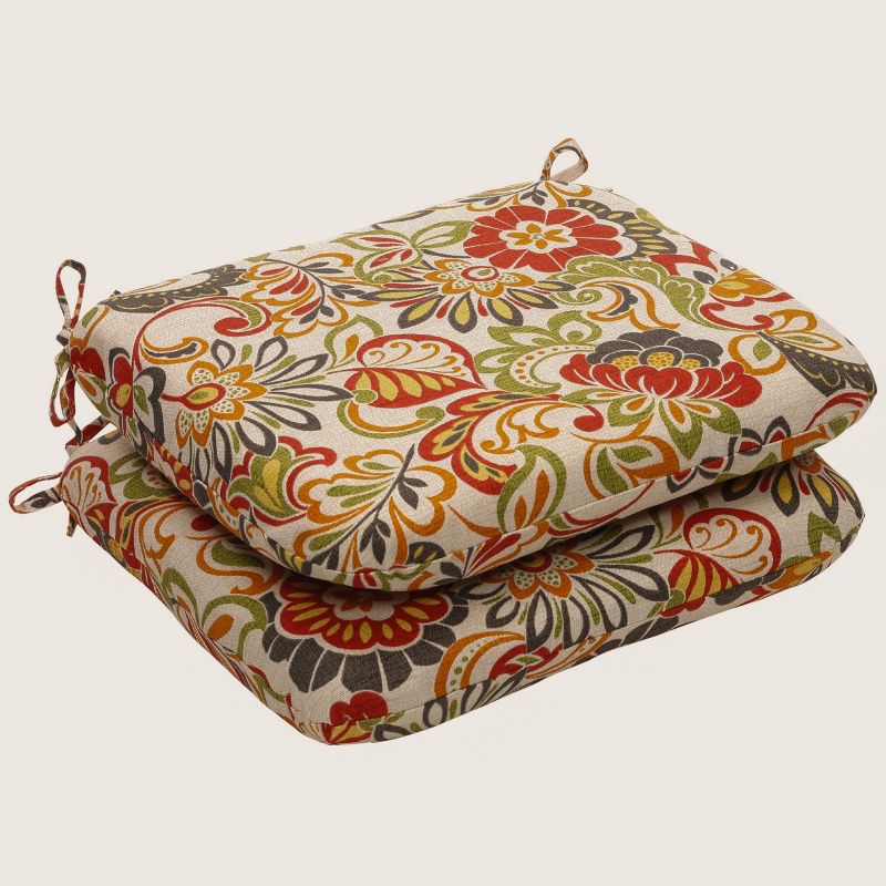 Outdoor 2-Piece Chair Cushion Set - Green/Off-White/Red Floral - Pillow Perfect, 1 of 5
