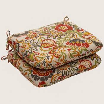 Outdoor 2-Piece Chair Cushion Set - Green/Off-White/Red Floral - Pillow Perfect