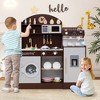 Honeyjoy Kids Kitchen Set Wooden Kitchen Playset with Clock, Microwave, Sink, Dish Rack White/Pink/Brown - 2 of 4