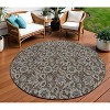 Chocolate And Charcoal Floral Washable Indoor Outdoor Area Rug - 2 of 4