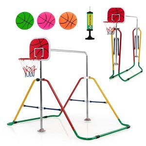 Safstar Kids Folding Horizontal Bar Adjustable Training Gymnastics Bar W/Basketball Hoop - 1 of 4