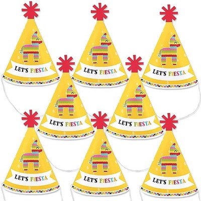 Big Dot of Happiness Let's Fiesta - Mini Cone Mexican Fiesta Party Hats - Small Little Party Hats - Set of 8