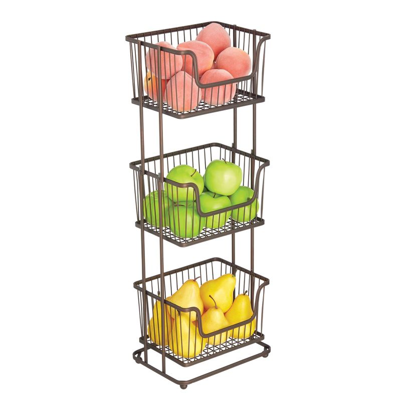 mDesign Tall Standing Bathroom Shelf Holder Rack - 3 Metal Wire Baskets, 5 of 8