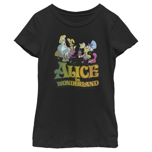 Girl's Alice In Wonderland Alice And Mad Hatter Party T-shirt - Black ...