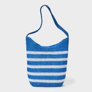 Girls' Striped Woven Tote Bag - art class™ Blue/White: Softside Paper Straw, Multi-Stripe Pattern - 1 of 4
